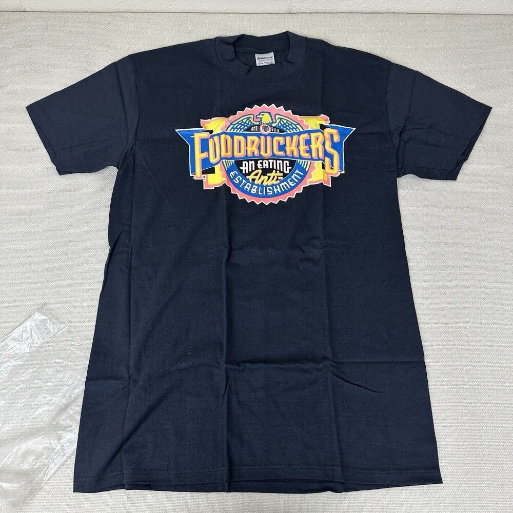 NEW Vintage FUDDRUCKERS T-Shirt An Eating Anti- Establishment Black Mens Large